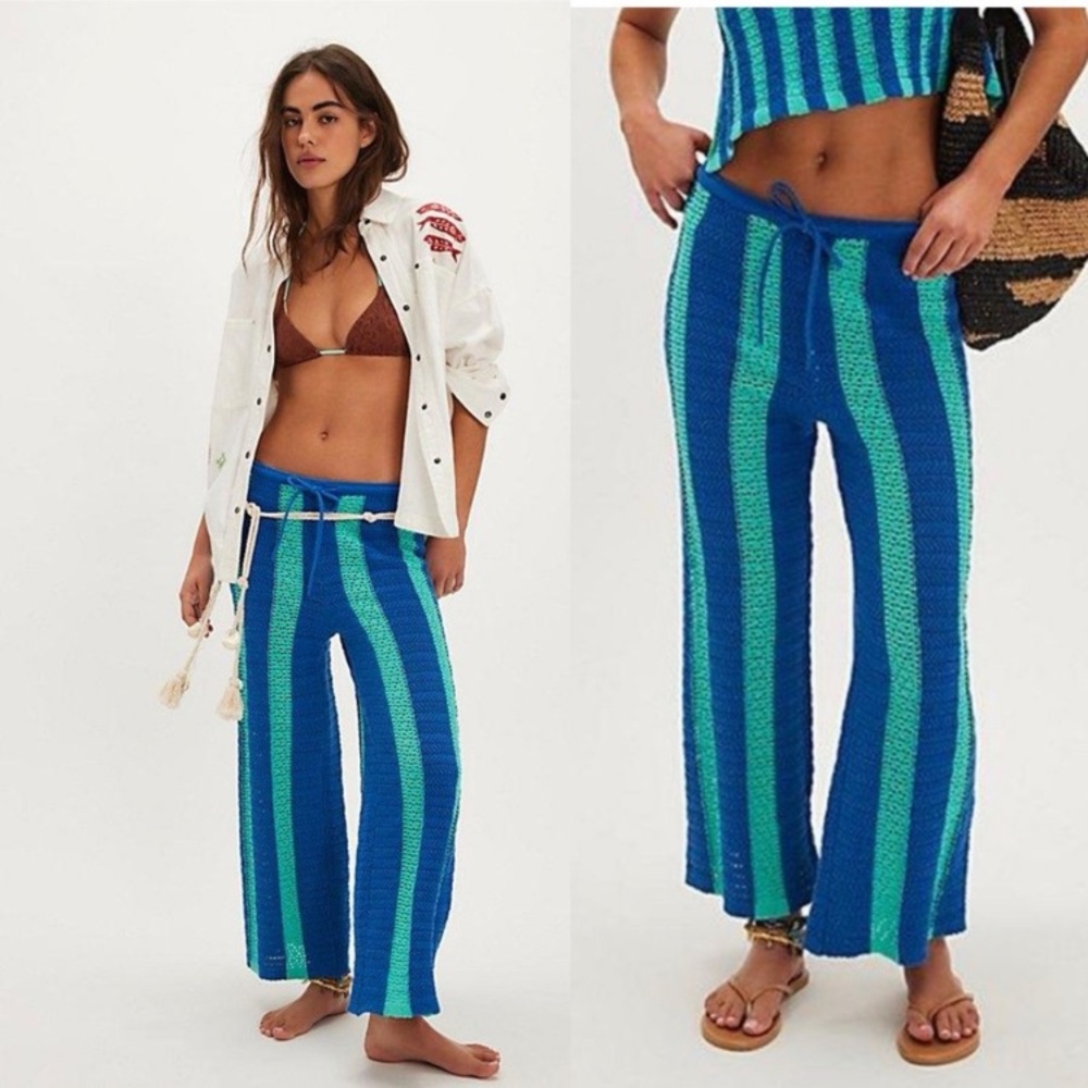 Free people Free-est Joan fauxchet Striped Blue Crochet Pants